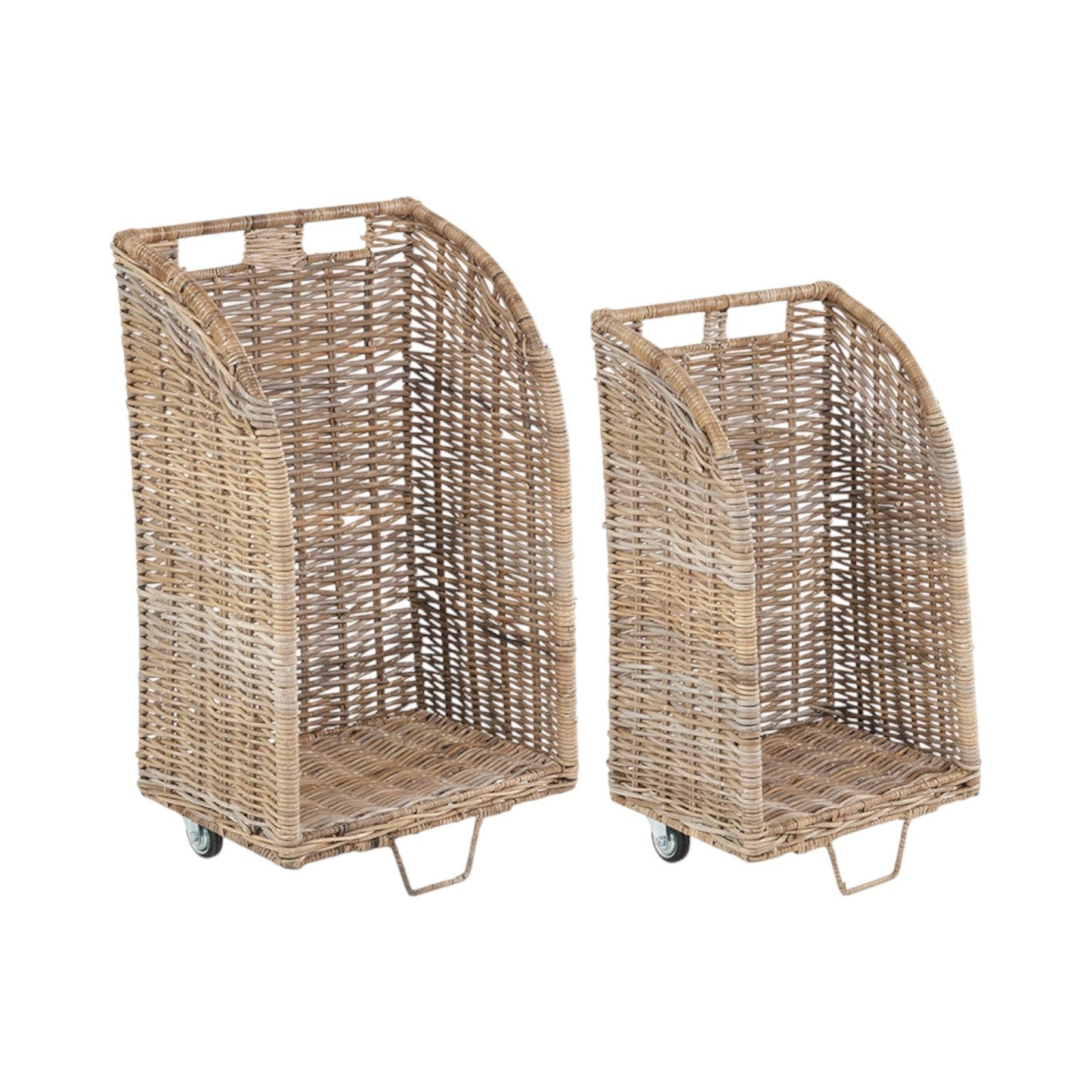 Bewdley Set grey Kubu rattan log basket trolleys wheels two sizes fireside UK