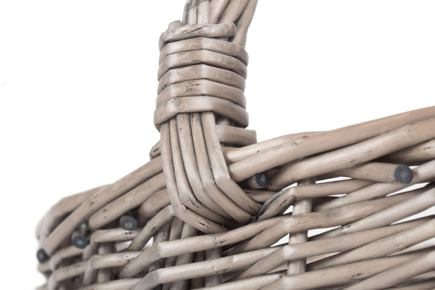 Bewdley small antique wash wicker shopping basket handwoven detail close UK
