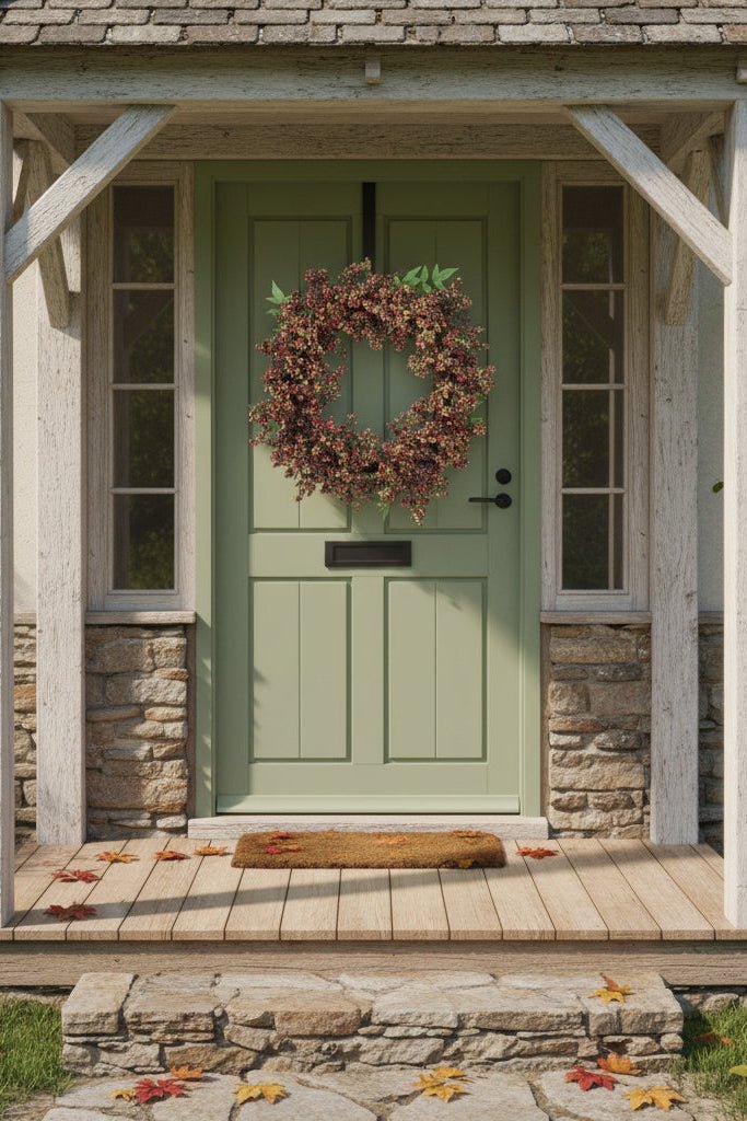 Black berry wreath 55cm on green country door woven wicker hedgerow style UK
