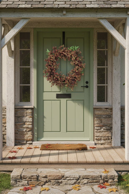 Black berry wreath 55cm on green country door woven wicker hedgerow style UK
