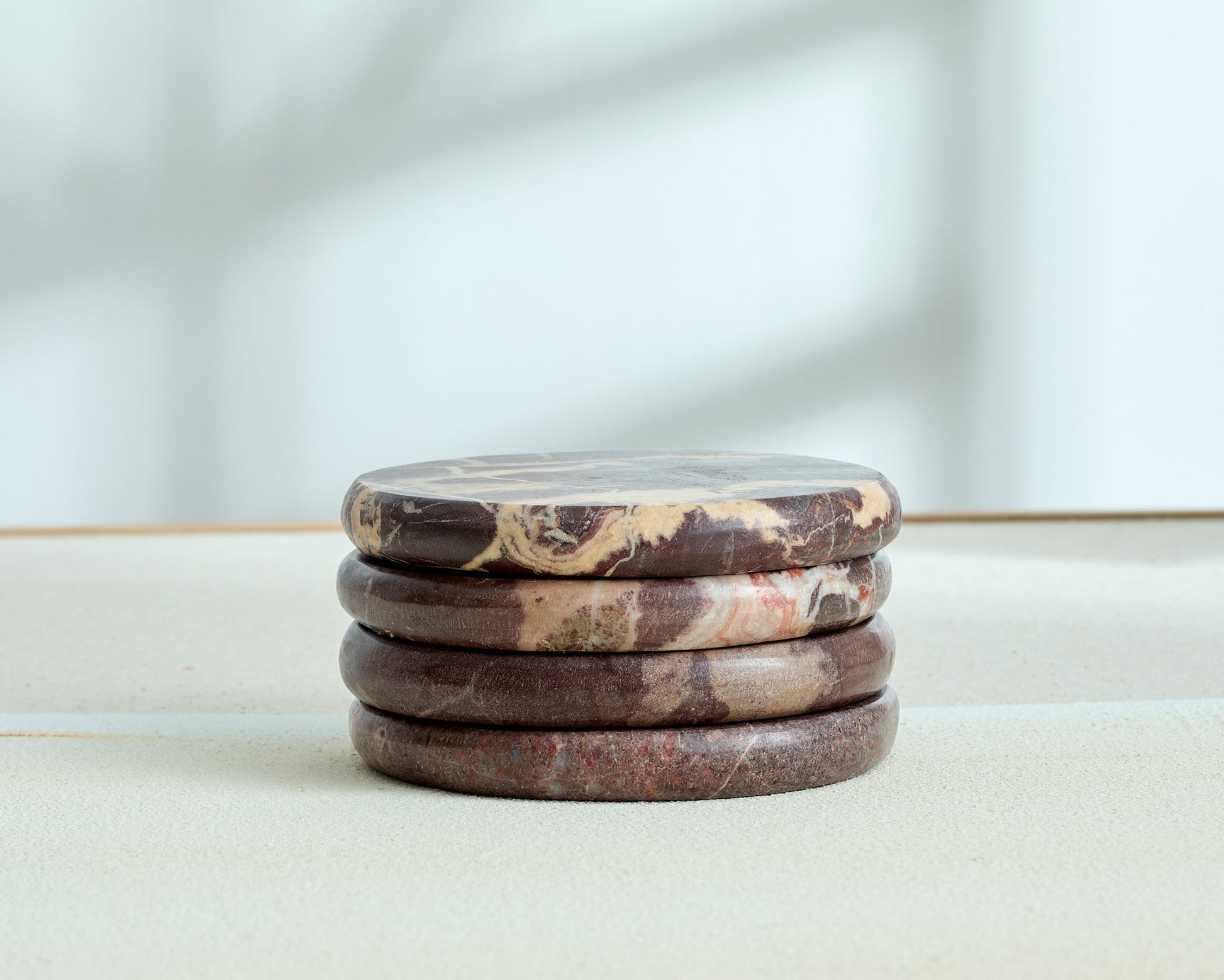 Bramley artisan marble coasters set of 4 burgundy stacked period property UK
