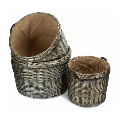 Bretforton round antique wash wicker log basket set fireside UK