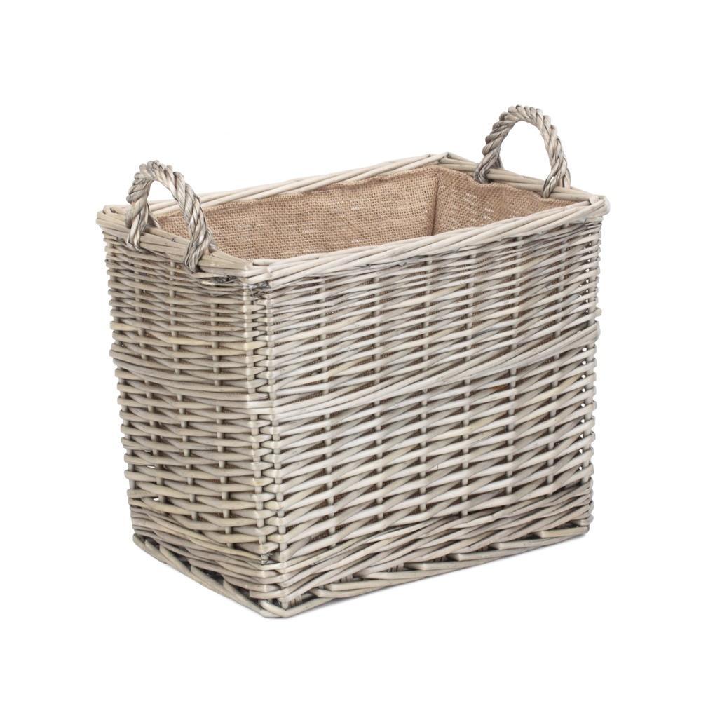 Handwoven wicker log basket with natural hessian lining rustic UK home
