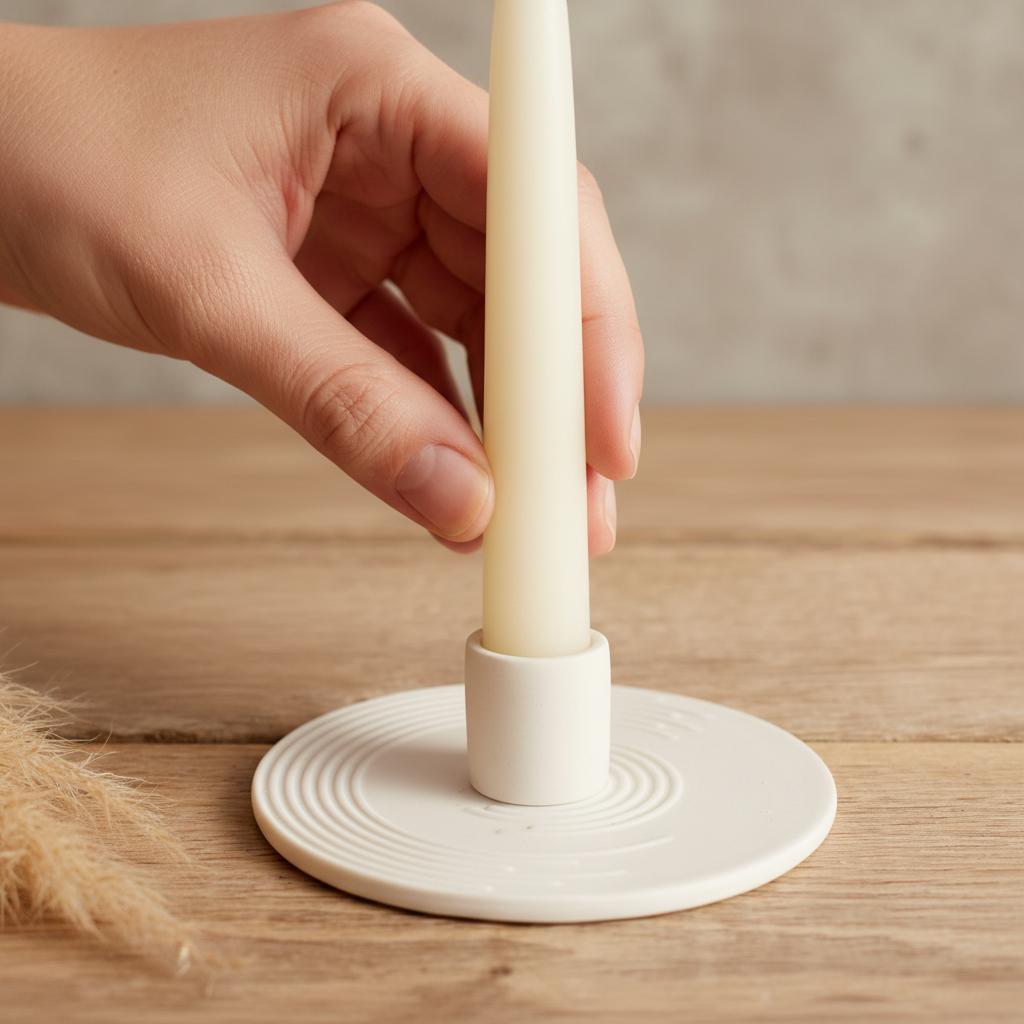 The Bourton Ceramic Candle Holder | White Pillar Candlestick