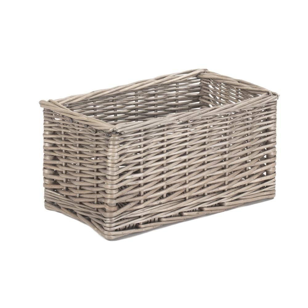 Chaddesley wicker storage basket antique wash finish detail view UK