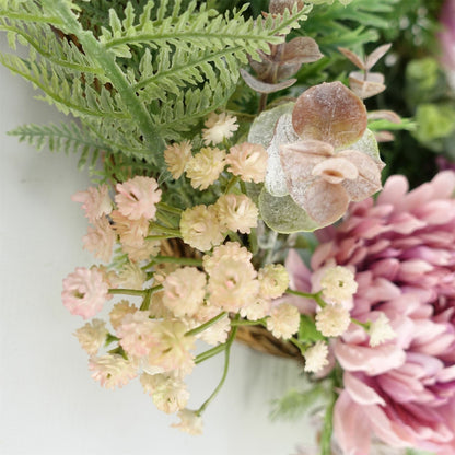 Chrysanthemum wreath pink artificial flowers woven base UK door decor