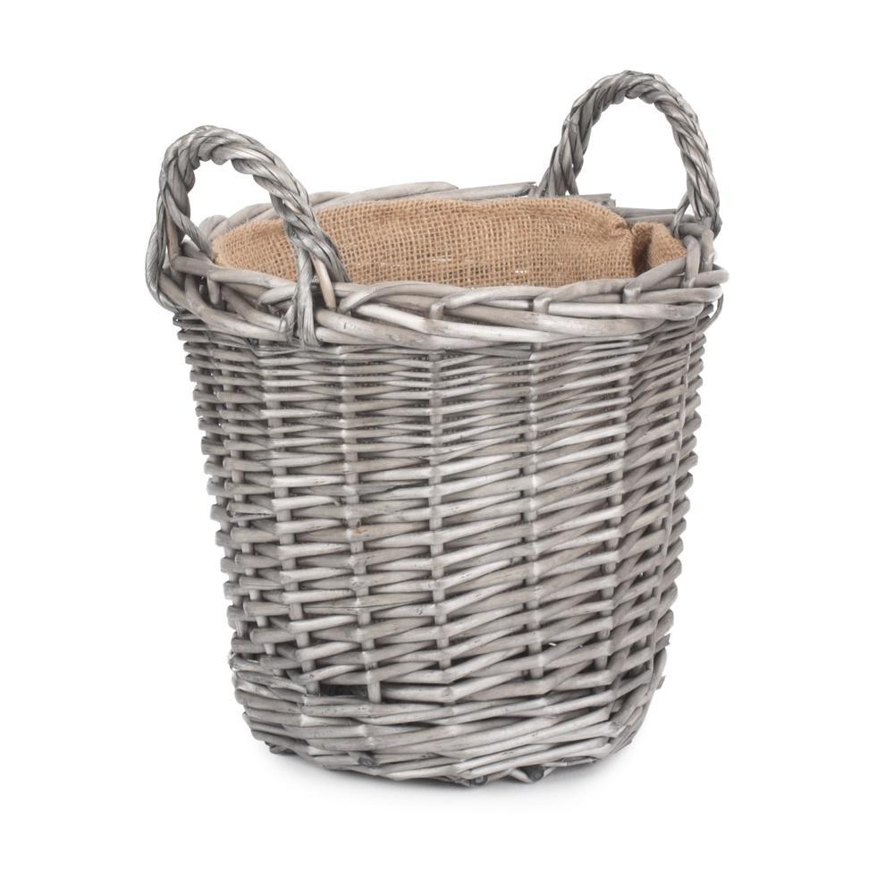 Antique wash wicker basket round fireside log storage UK heritage quality