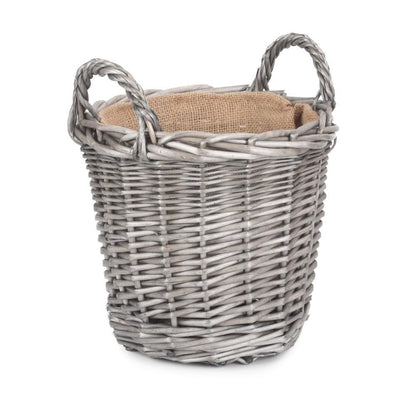 Antique wash wicker basket round fireside log storage UK heritage quality