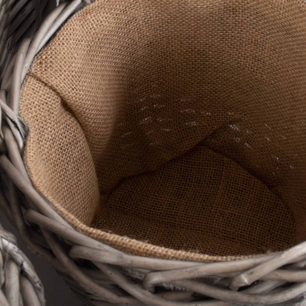 Round lined wicker log basket UK fireside storage handcrafted heritage home