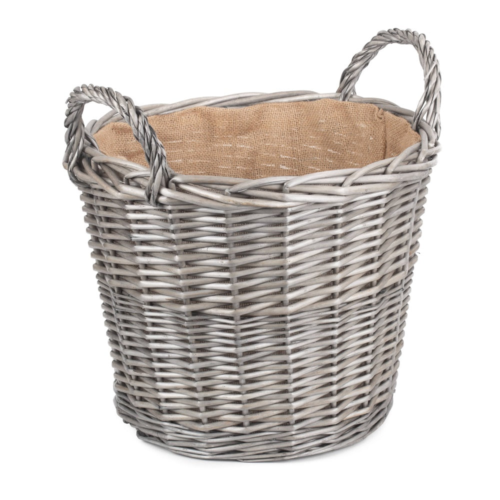 Wicker firewood basket antique wash finish UK country cottage log storage