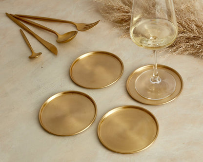 Brass coasters set of 4 solid brass table wine glass cottage dining UK
