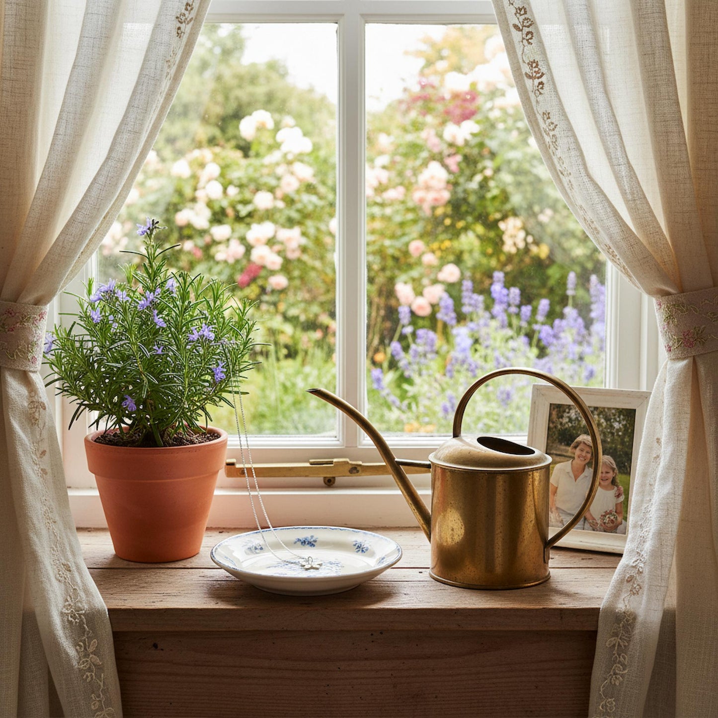 Cottage garden flower pendant necklace cottage windowsill herb plant watering can Mother's Day UK
