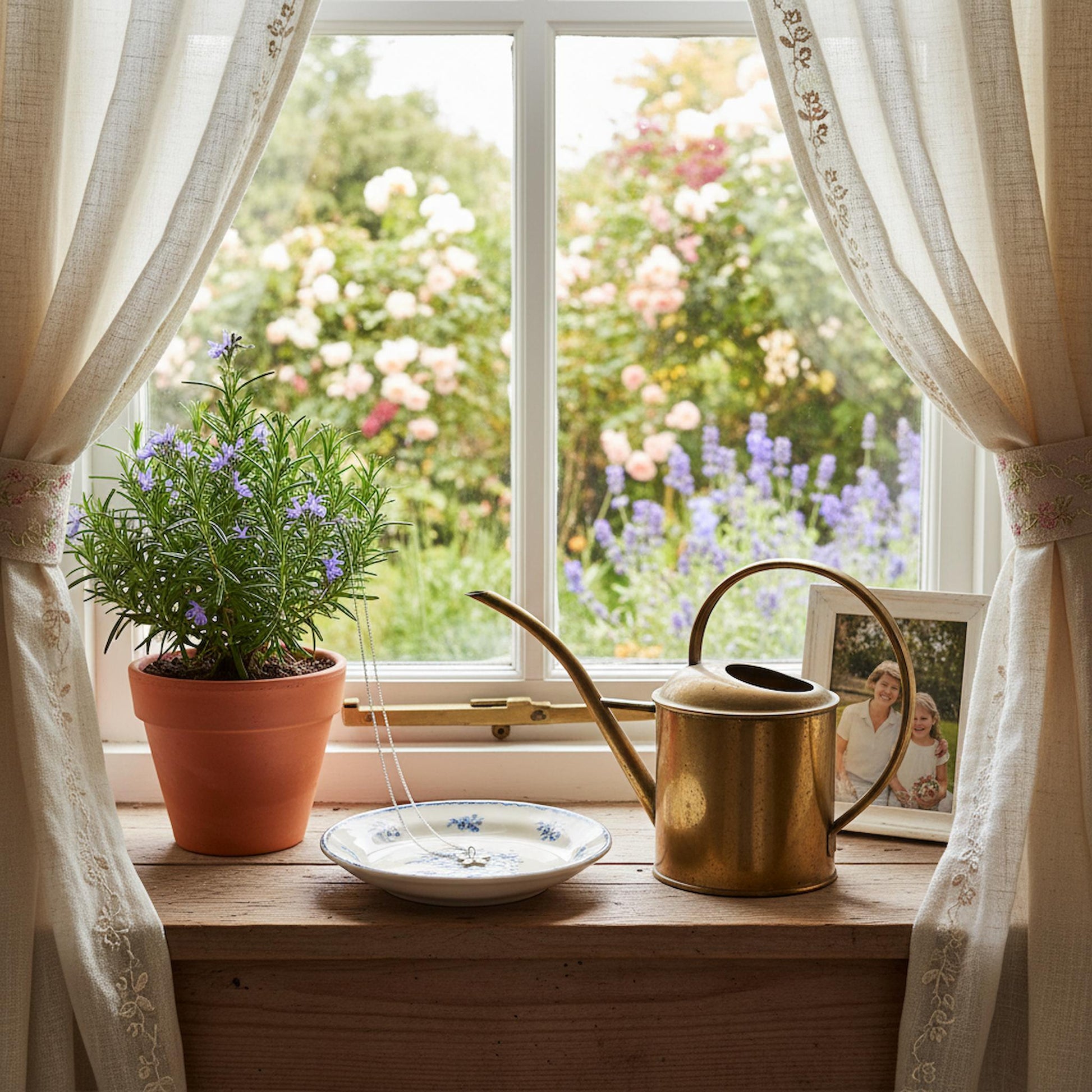 Cottage garden flower pendant necklace cottage windowsill herb plant watering can Mother's Day UK
