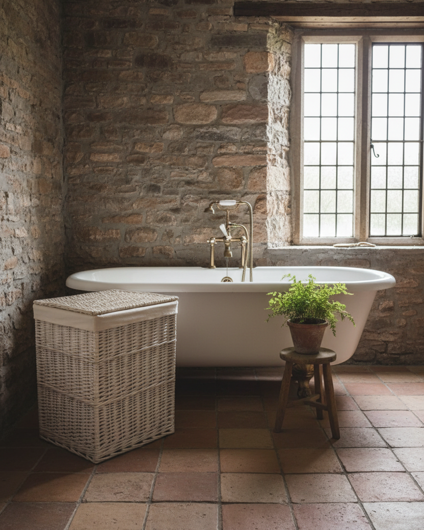 Cotton lined laundry basket removable washable lining white wicker storage UK