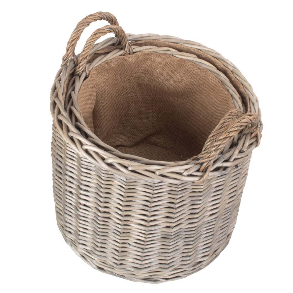 Cropthorne round antique wash wicker log basket medium large sizes fireside UK