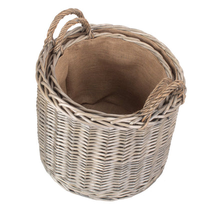 Cropthorne round antique wash wicker log basket medium large sizes fireside UK