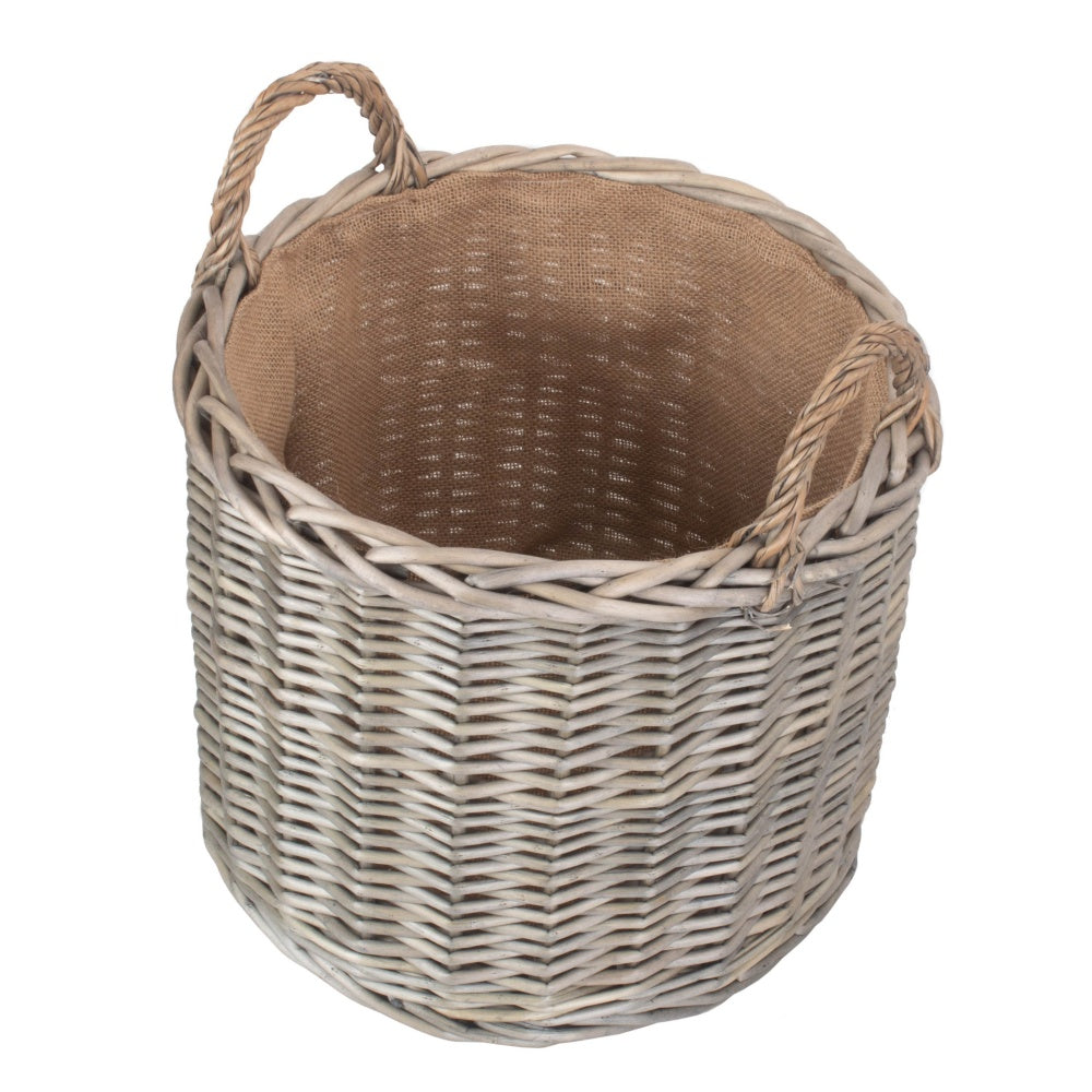 Cropthorne large wicker log basket front view antique wash fireside storage UK
