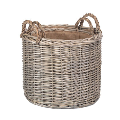 Cropthorne wicker basket close-up antique wash weave hessian lining detail UK