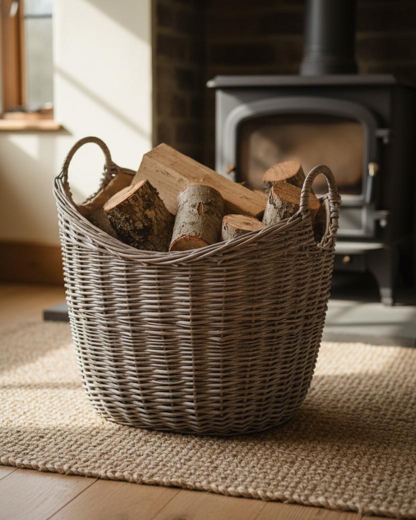 Curved opening antique wash basket wood stove heritage home UK