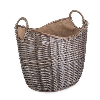 Curved opening log basket Broadway handwoven wicker storage UK