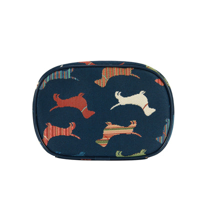 Zip closure detail on dachshund tapestry wash bag – sausage dog UK