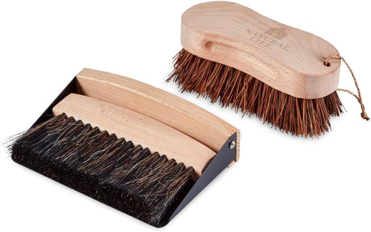 Eco floor cleaning set with beech wood handle and soft natural bristles, compact design for gentle home care rituals