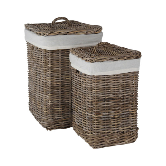 Elmley grey Kubu square storage baskets set of 2 with linen liners and lids UK