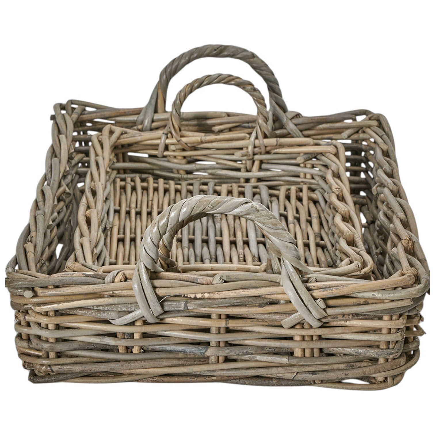 Handwoven kubu basket trays natural texture cottage style homeware UK
