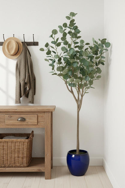 Artificial eucalyptus tree cottage hallway console table UK country home