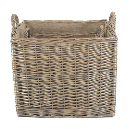 Square hessian lined basket Evesham antique wash fireside UK