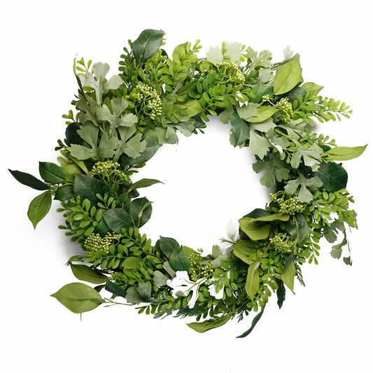 Fern Fable botanical green wreath 50cm full view year-round door decor UK

