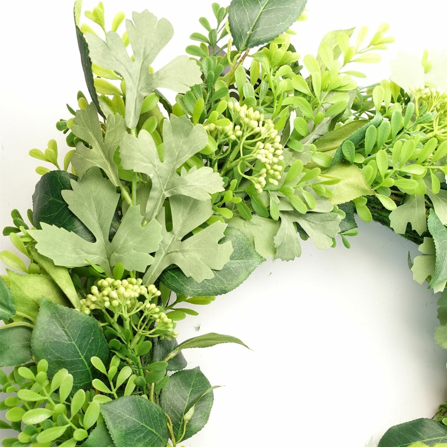 Fern Fable wreath 50cm close-up green fronds woven base botanical detail UK
