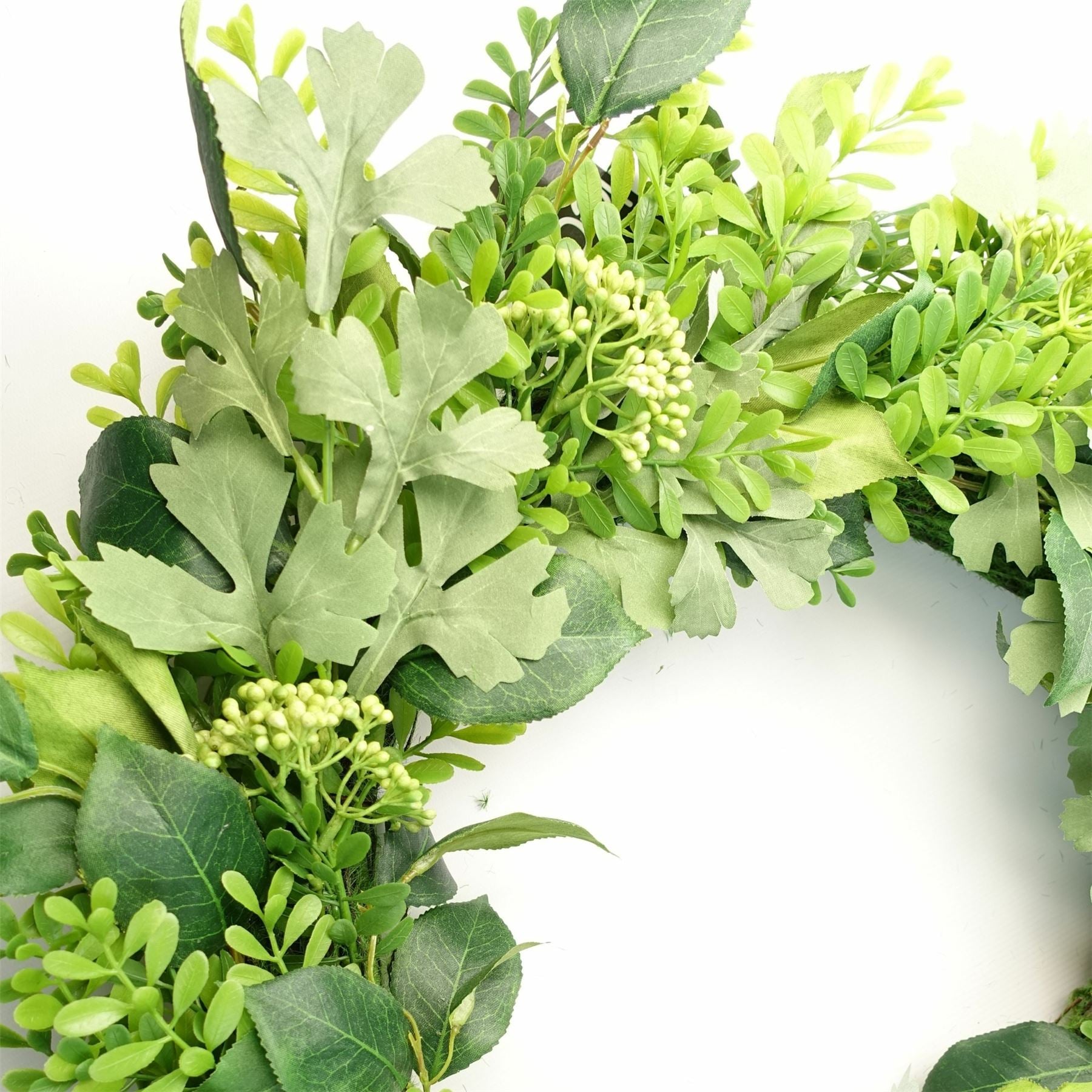 Fern Fable wreath 50cm close-up green fronds woven base botanical detail UK
