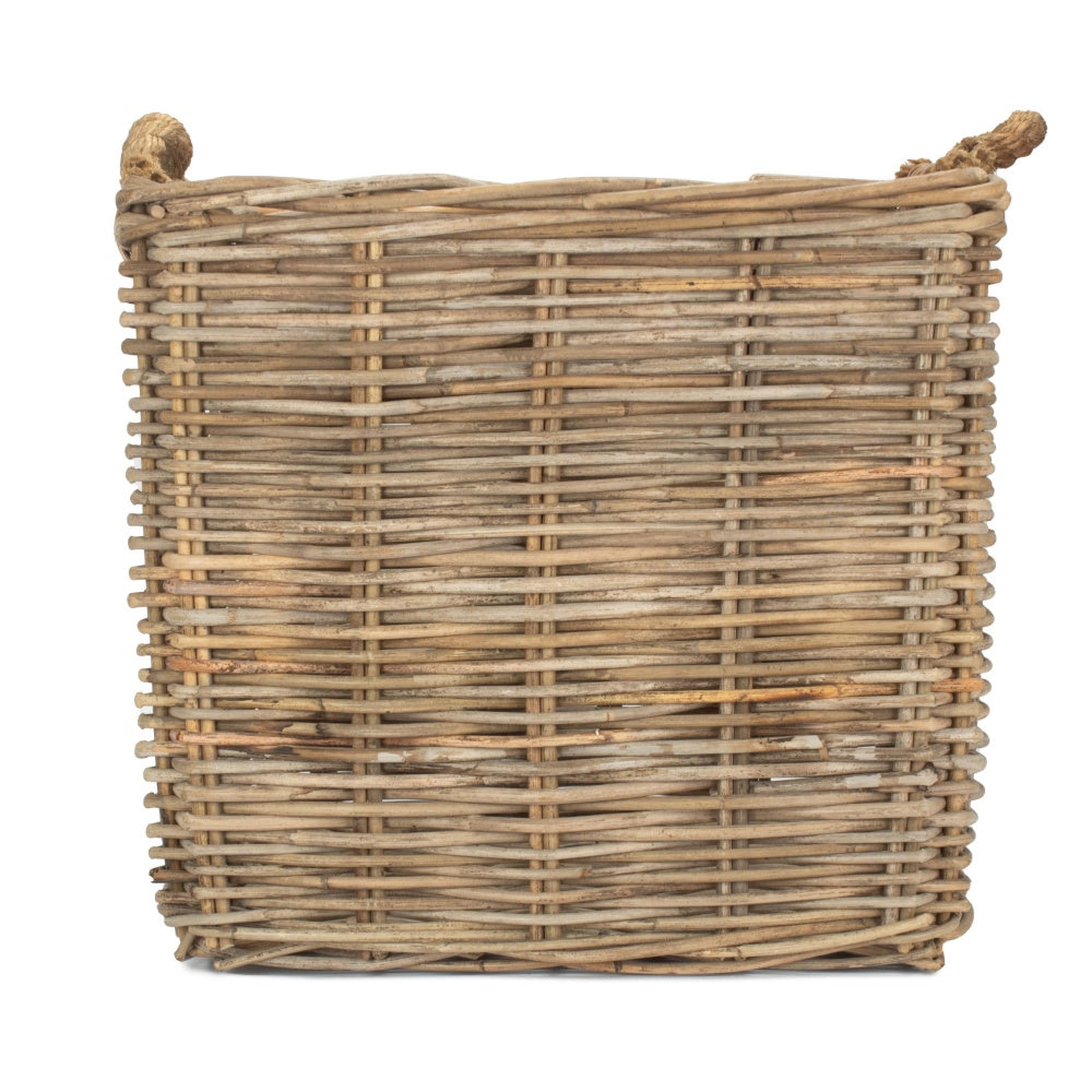 Fladbury medium grey rattan log basket front view rustic fireside storage UK