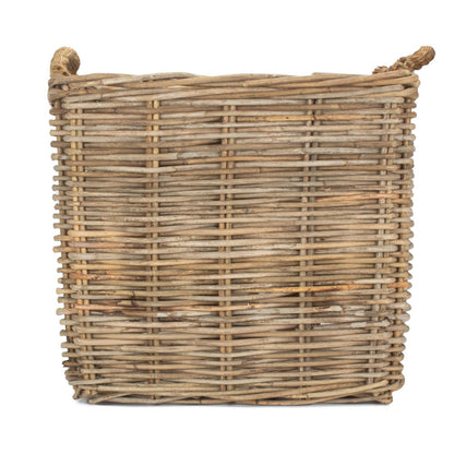 Fladbury medium grey rattan log basket front view rustic fireside storage UK