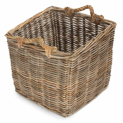 Fladbury square basket side angle rope handles grey rattan fireside storage UK