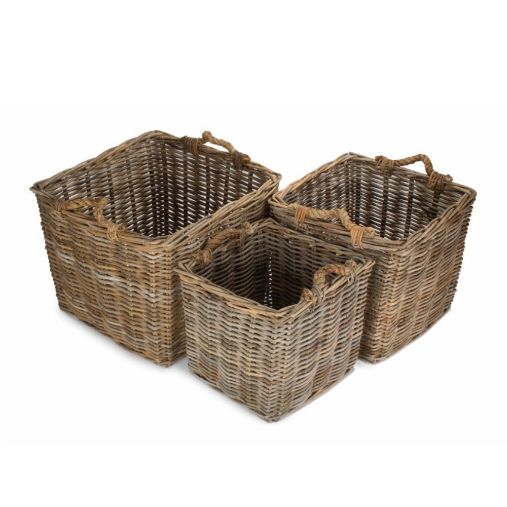 Fladbury square rattan log basket size comparison natural weave rustic UK