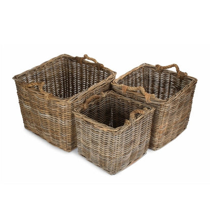 Fladbury square rattan log basket size comparison natural weave rustic UK