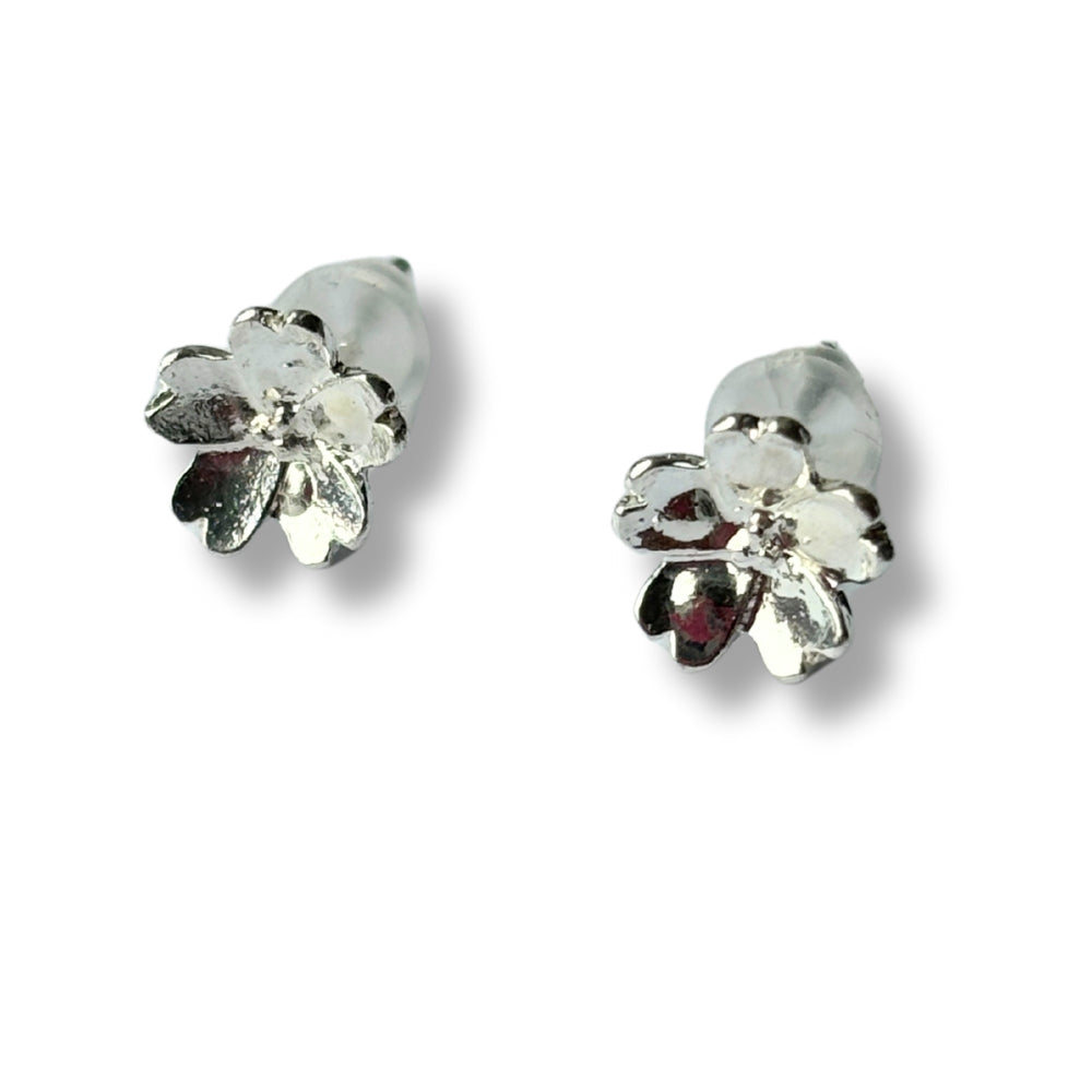 Forget-me-not flower stud earrings sterling silver close-up detail Mother's Day gift UK