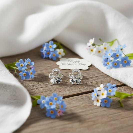 Forget-me-not sterling silver stud earrings Mother's Day gift UK botanical flower jewellery