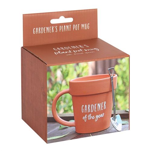Gardener of the Year novelty ceramic mug with shovel teaspoon UK