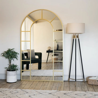 Gold arched window mirror 180cm full length leaner rustic farmhouse countryside UK