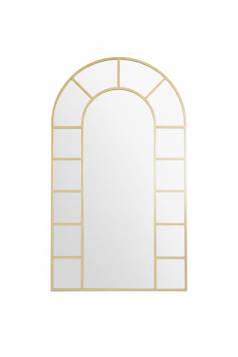 Gold arched window mirror 180cm lifestyle cottage interior rustic farmhouse UK