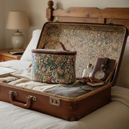 Golden Lily tapestry bag vintage suitcase heritage travel countryside styling