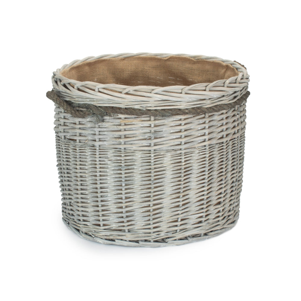 Grey wash wicker log basket round Bretforton neutral fireside UK