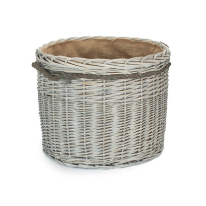 Grey wash wicker log basket round Bretforton neutral fireside UK