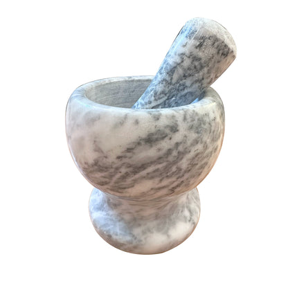pestle-and-mortar-polished.jpg	Grey polished marble pestle and mortar herb spice grinder kitchen UK
