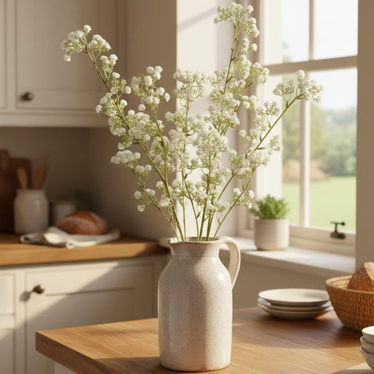 Gypsophila stems ceramic jug farmhouse kitchen UK country home styling