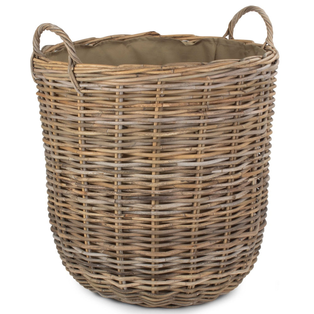 Handwoven rattan log basket Cordura floor protection fireside UK
