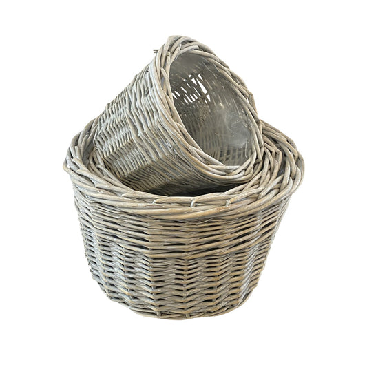 Round wicker planters set of 3 graduated sizes for garden patio UK
